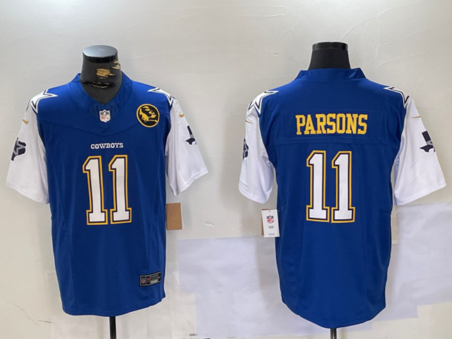 Men's Dallas Cowboys #11 Micah Parsons 2024 F.U.S.E. Navy Gold With Texas & John Madden Patch Stitched Football Jersey Men's Dallas Cowboys #11 Micah Parsons 2024 F.U.S.E. Navy Gold With Texas & John Madden Patch Stitched Football Jersey